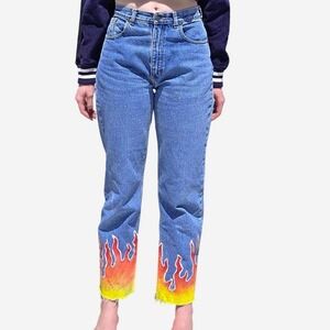 Guess by Georges Marciano Cotton Vintage Mom Jeans Flame Painted Denim Jeans